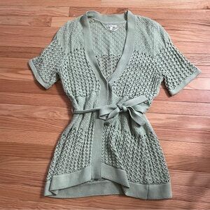 Croft & Barrow Knit Tie Waist Sweater Womens XL Green Short Sleeve Cottagecore